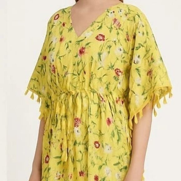NEW Yellow VERY CUTE Floral Maxi Caftan Lounge / Beach Dress ONE SIZE ONLY $35 - Picture 6 of 6